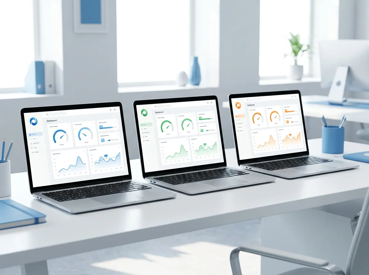 Illustration: one test application shown in three company brand colours